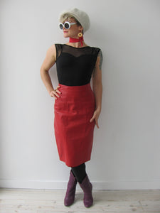 Vintage 80's Red Leather Pencil Skirt