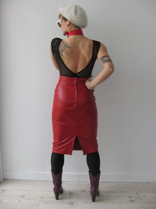 Vintage 80's Red Leather Pencil Skirt
