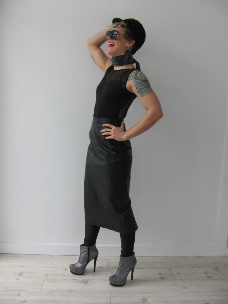 Vintage 80's Black Leather Pencil Skirt