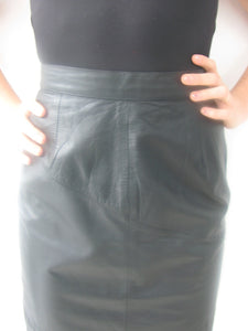 Vintage 80's Black Leather Pencil Skirt